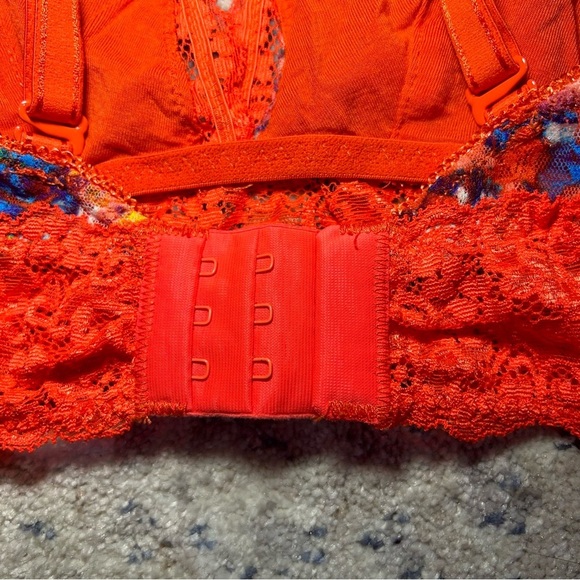 Soma Orange & Blue Floral Laced Lace Plunge Bralette Size Small - Picture 3 of 4